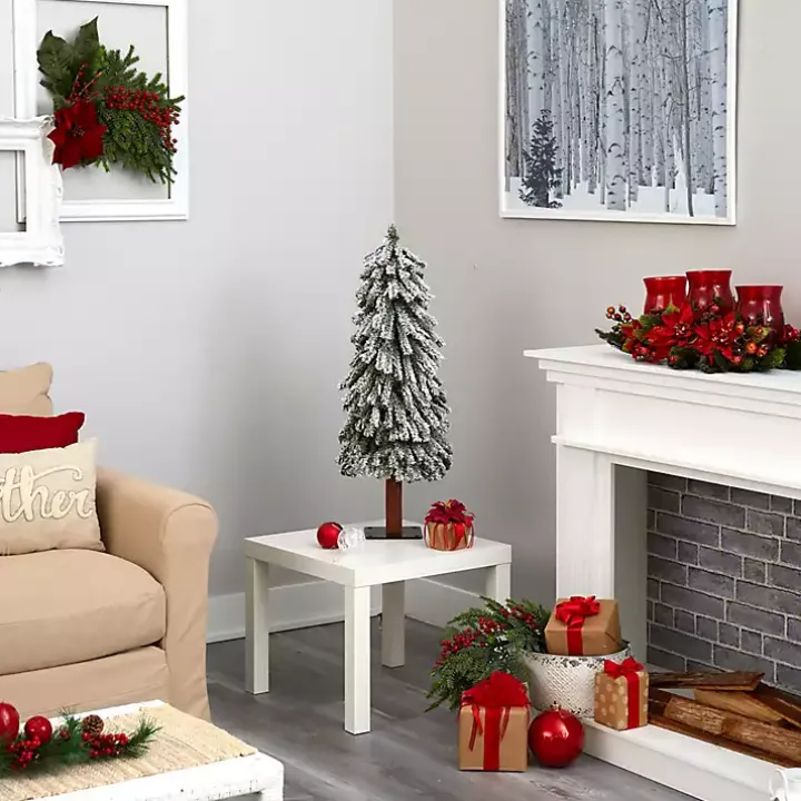 3 ft. Lit Flocked Grand Alpine Trunk Mini Tree