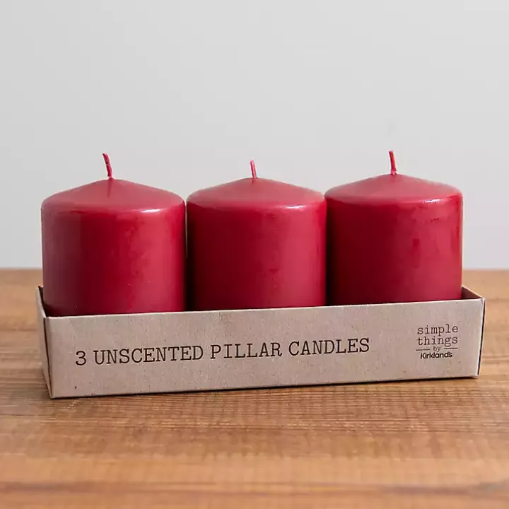 4 in. Burgundy Pillar Candles, Set of 3
