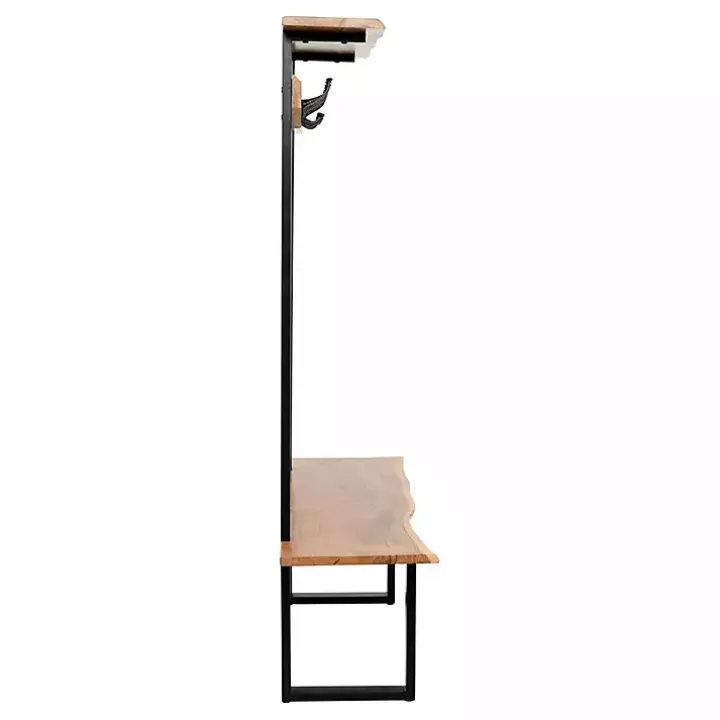 Acacia Wood Modern Storage Hooks Hall Tree