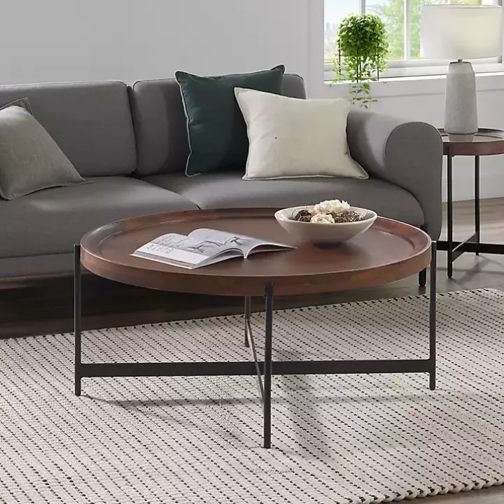 Acacia Wood Round Tray Top Coffee Table