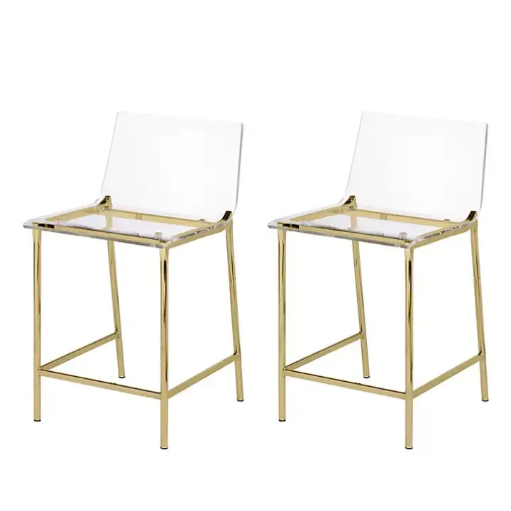 Acrylic and Gold Metal Counter Stools, Set of 2