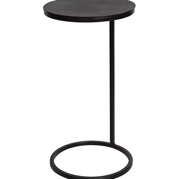 Aged Black Metal Frame Slab Top Accent Table
