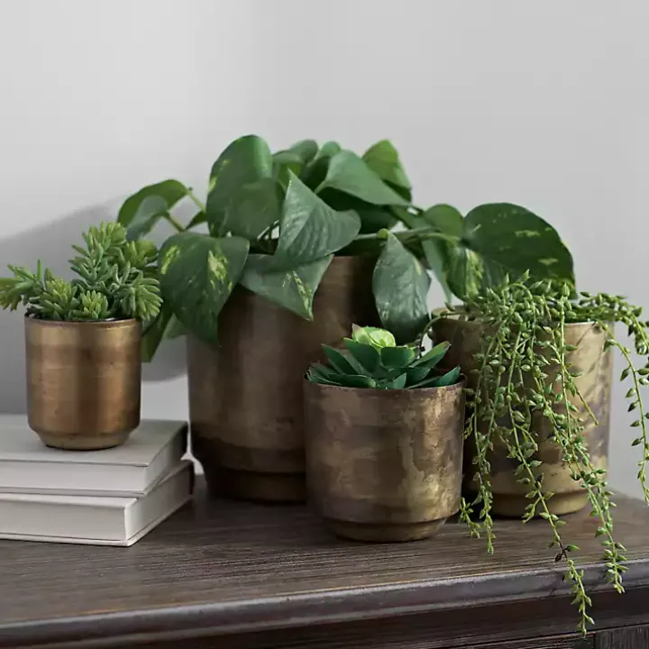 Aged Brass Flower Pots, Set of 4