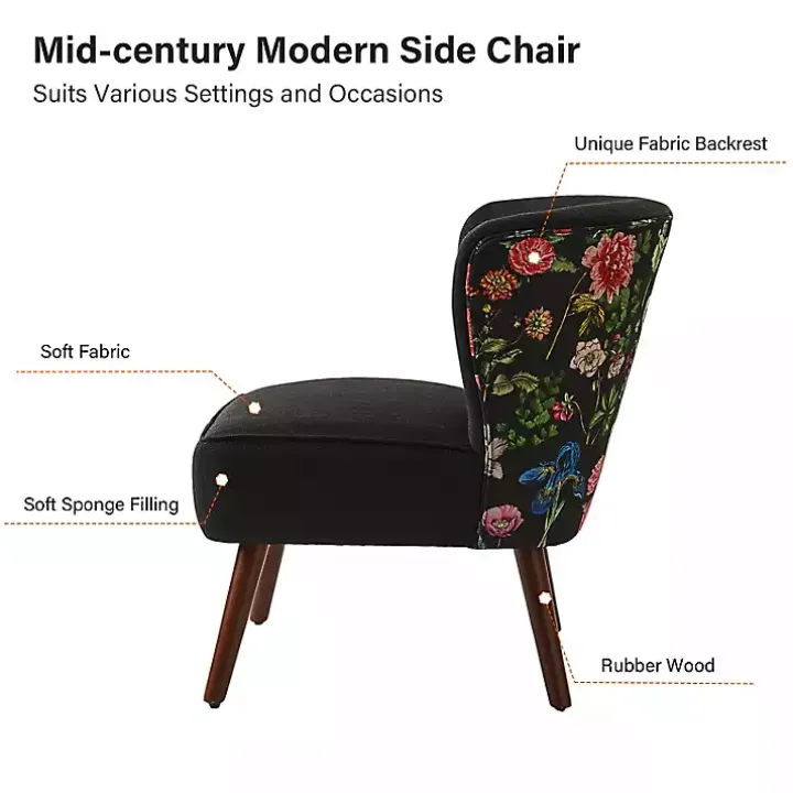 Alex Black Upholstered Floral Back Accent Chair