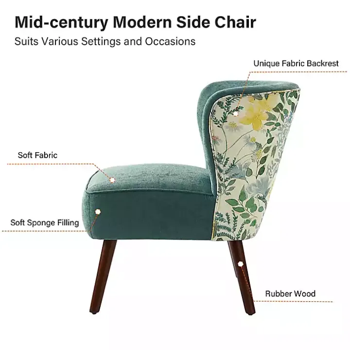 Alex Teal Upholstered Floral Back Accent Chair