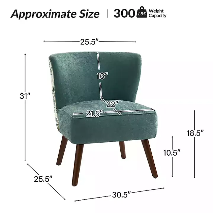 Alex Teal Upholstered Floral Back Accent Chair