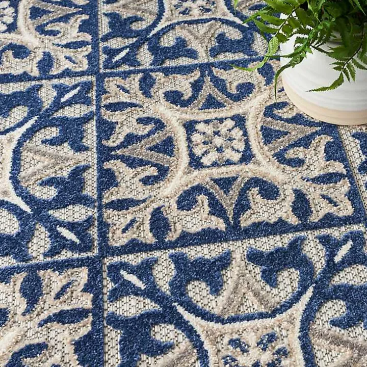Aloha Blue Geometric Indoor/Outdoor Area Rug, 6x9