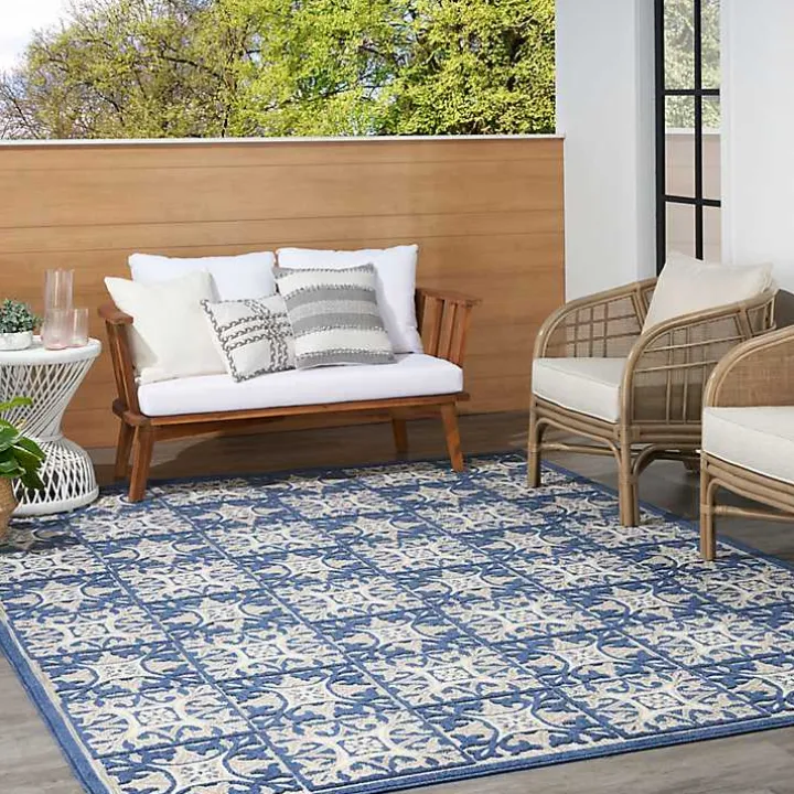 Aloha Blue Geometric Indoor/Outdoor Area Rug, 9x12