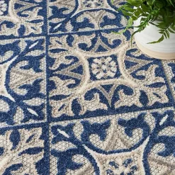 Aloha Blue Geometric Indoor/Outdoor Area Rug, 9x12