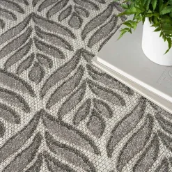 Aloha Gray Botanical Indoor/Outdoor Rug, 3x5