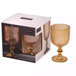 Amber Ribbed Goblet Wine Glasses, Set of 4