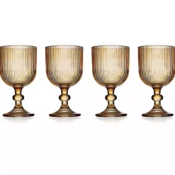 Amber Ribbed Goblet Wine Glasses, Set of 4