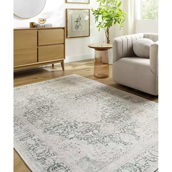 Amelie Green Traditional Washable Area Rug, 5x7