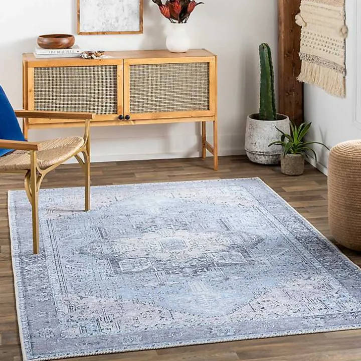 Amelie Silver Blue Classic Washable Area Rug, 8x12