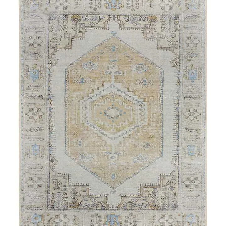 Amelie Yellow Traditional Washable Area Rug, 7x10