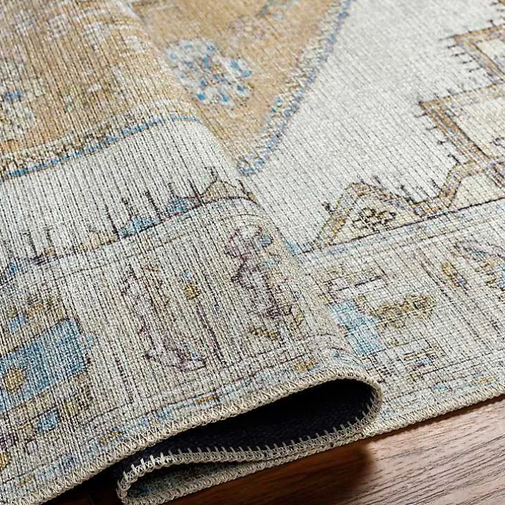 Amelie Yellow Traditional Washable Area Rug, 7x10