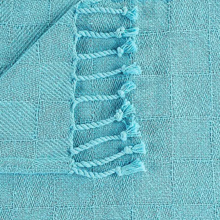 Angel Blue Checkered Weave Fringe Throw