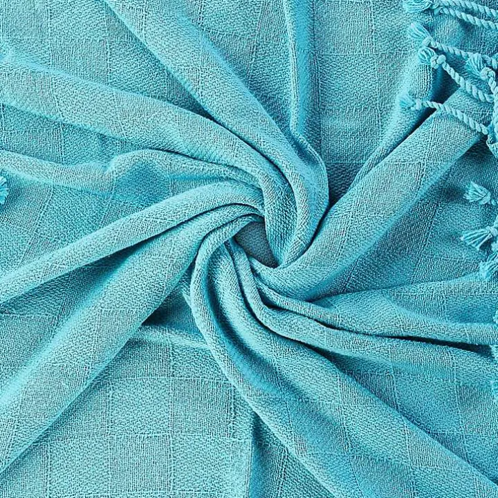 Angel Blue Checkered Weave Fringe Throw
