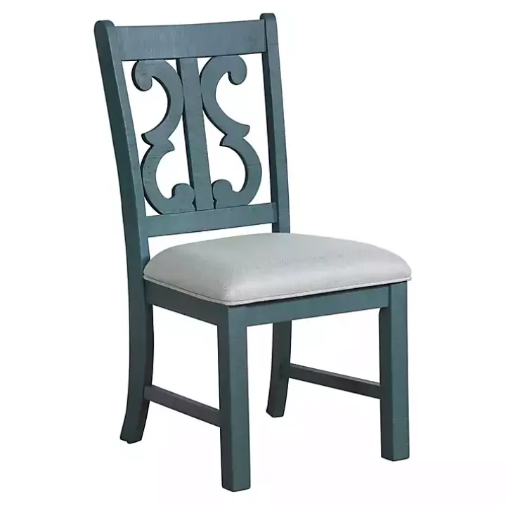 Antique Blue Upholstered Dining Chairs, Set of 2