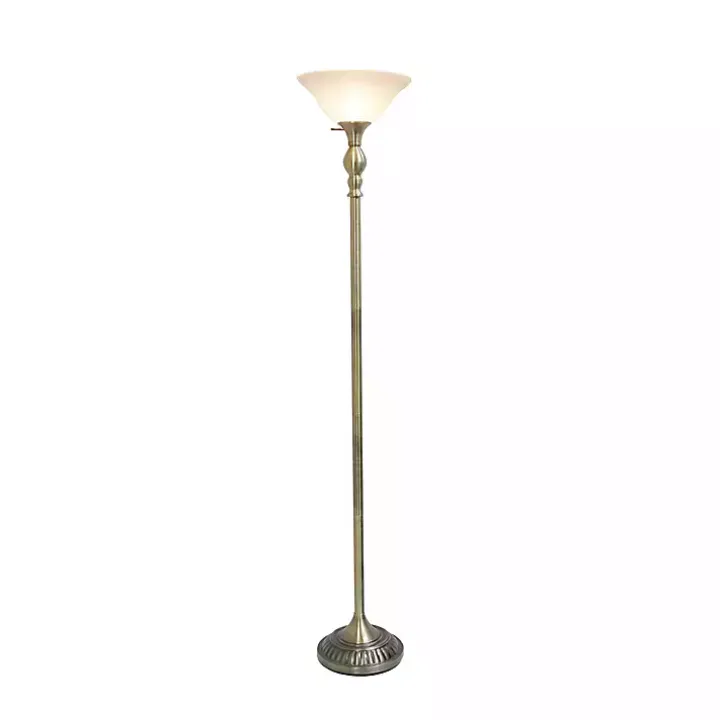 Antique Brass and Marbleized Glass Torchiere