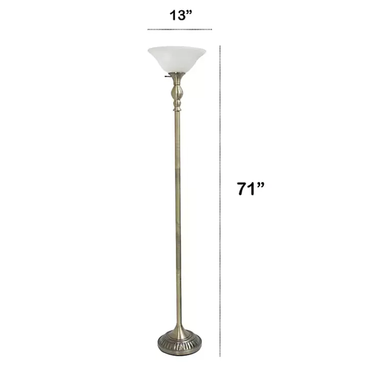 Antique Brass and Marbleized Glass Torchiere