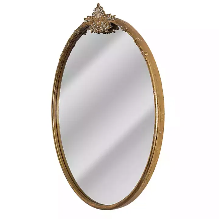Antique Brass Metal Ornate Round Mirror