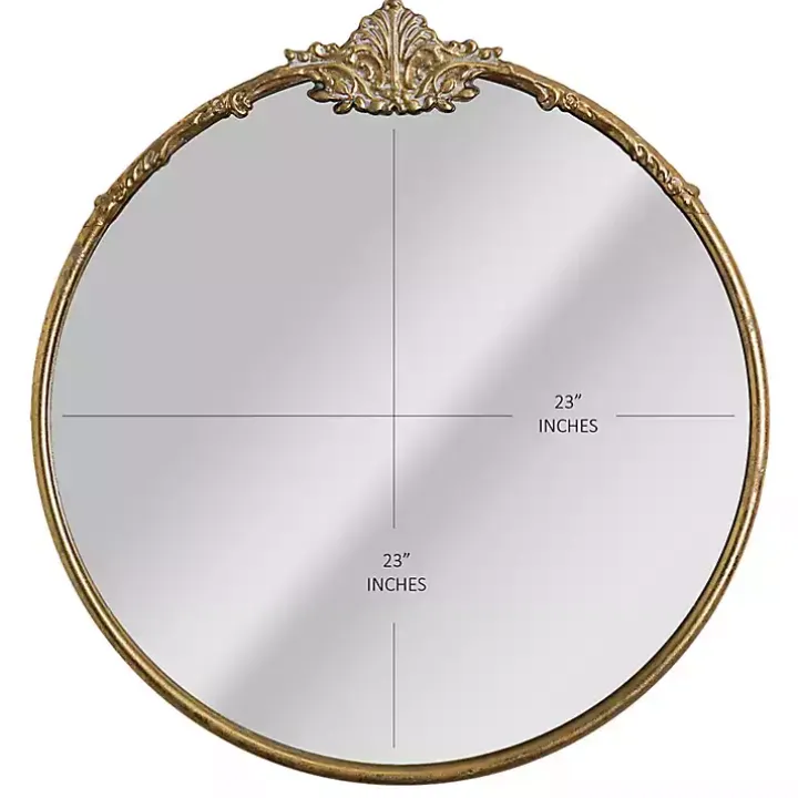 Antique Brass Metal Ornate Round Mirror
