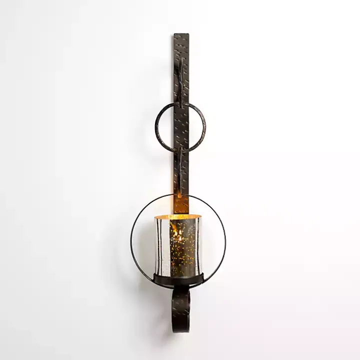 Antique Bronze Metal and Glass Wall Sconce