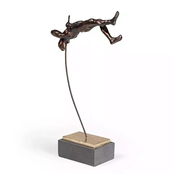 Antique Bronze Pole Vaulter Figurine, 17 in.