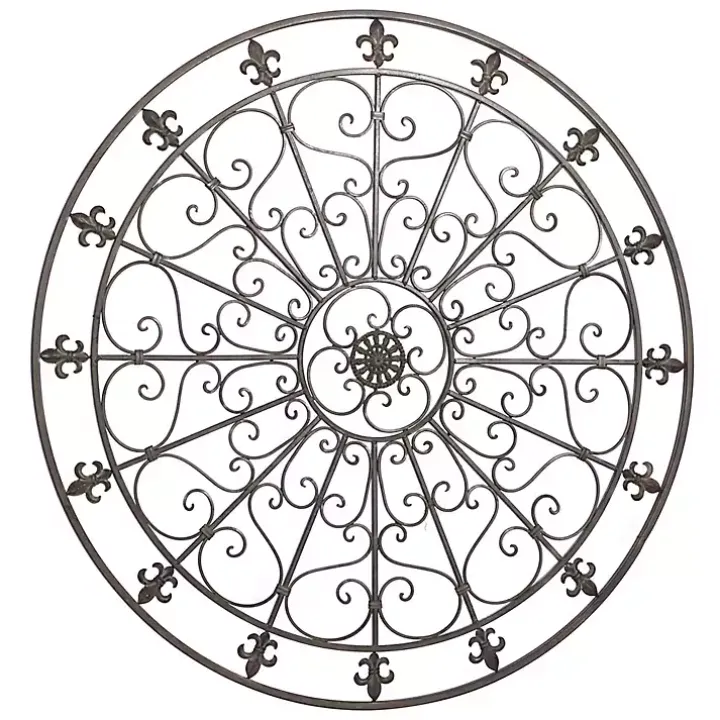 Antique Fleur-de-Lis Medallion Metal Wall Plaque