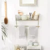 Antique Gold Wire Basket Towel Rack, 17 in.