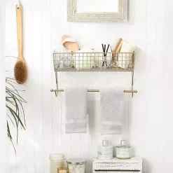 Antique Gold Wire Basket Towel Rack, 17 in.