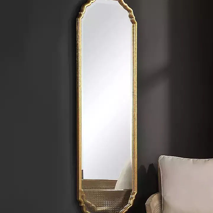 Antique Gold Wooden Mirror with Curved Corners
