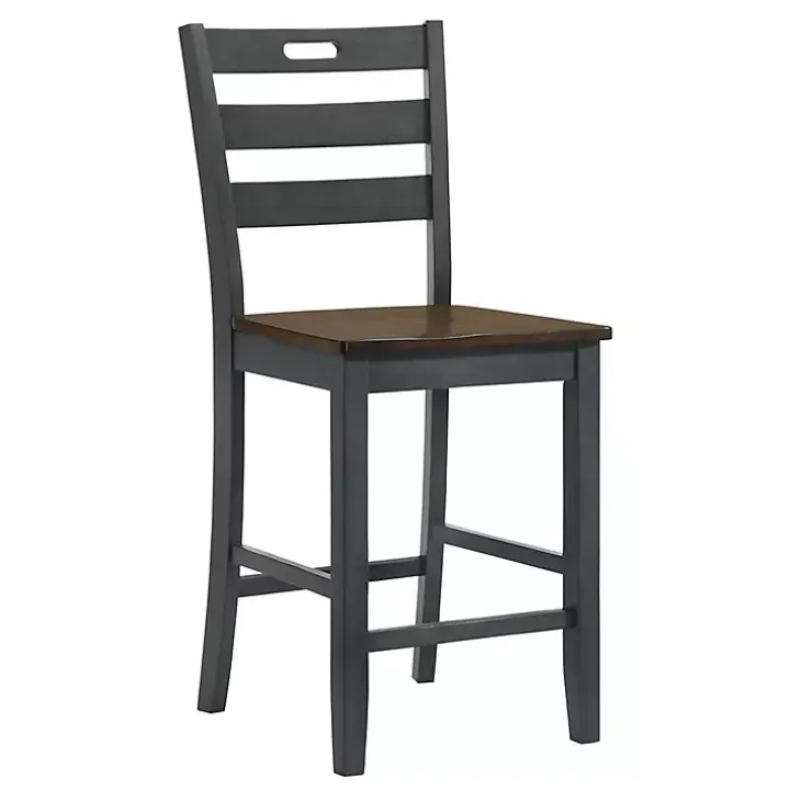 Antique Gray Wood Counter Stools, Set of 2