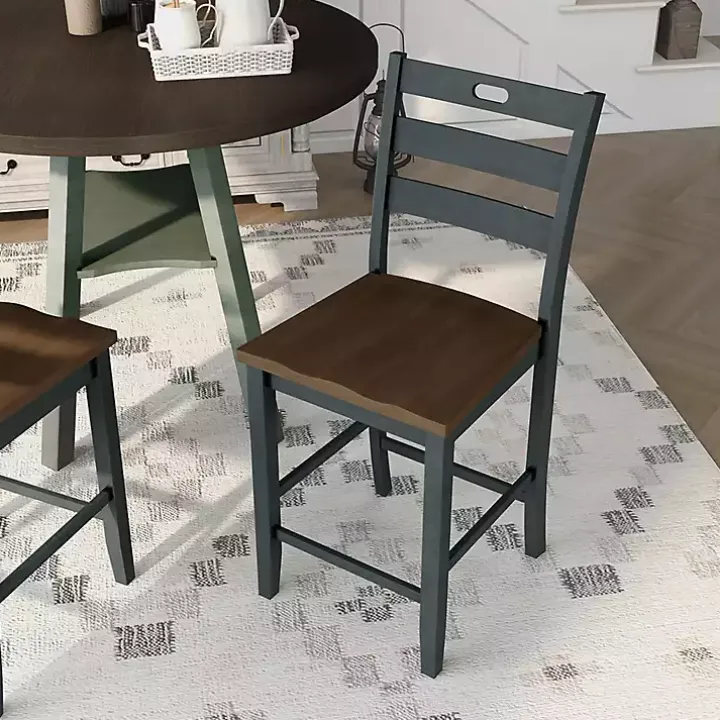Antique Gray Wood Counter Stools, Set of 2