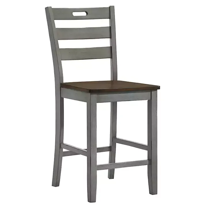 Antique Light Gray Wood Counter Stools, Set of 2