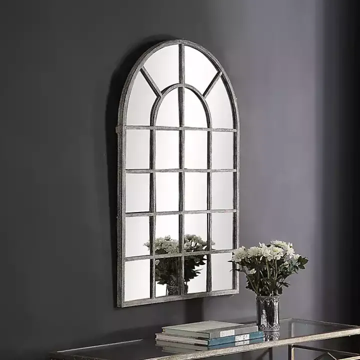 Antique Rustic Arch Windowpane Mirror