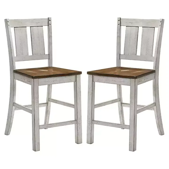 Antique White & Dark Brown 2-pc. Counter Stool Set