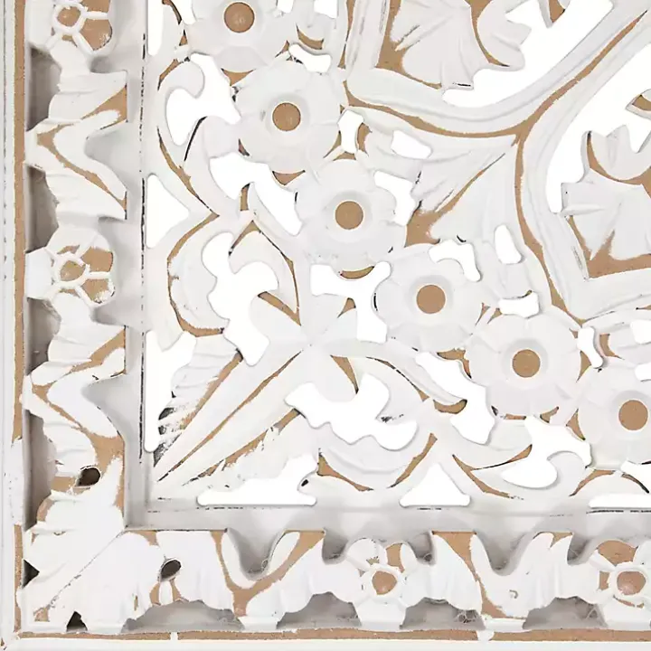 Antique White Floral Mandala Square Wall Plaque