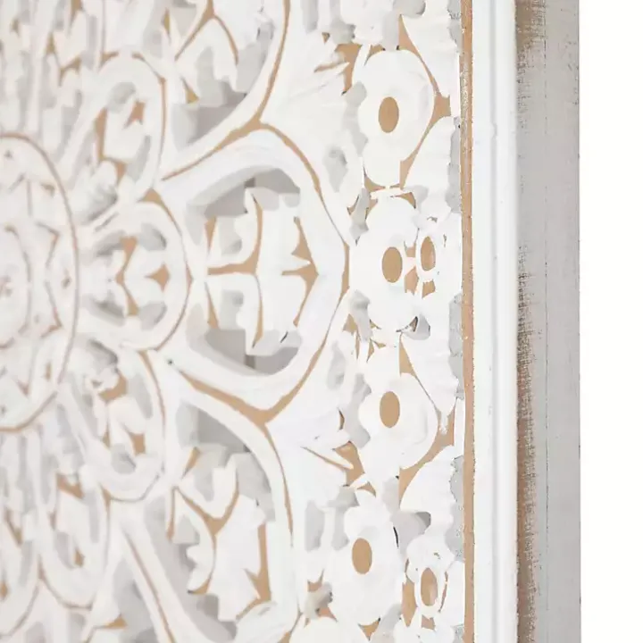 Antique White Floral Mandala Square Wall Plaque