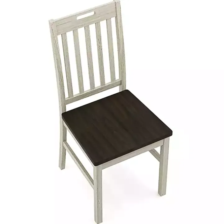 Antique White Slatted Back Dining Chairs, Set of 2