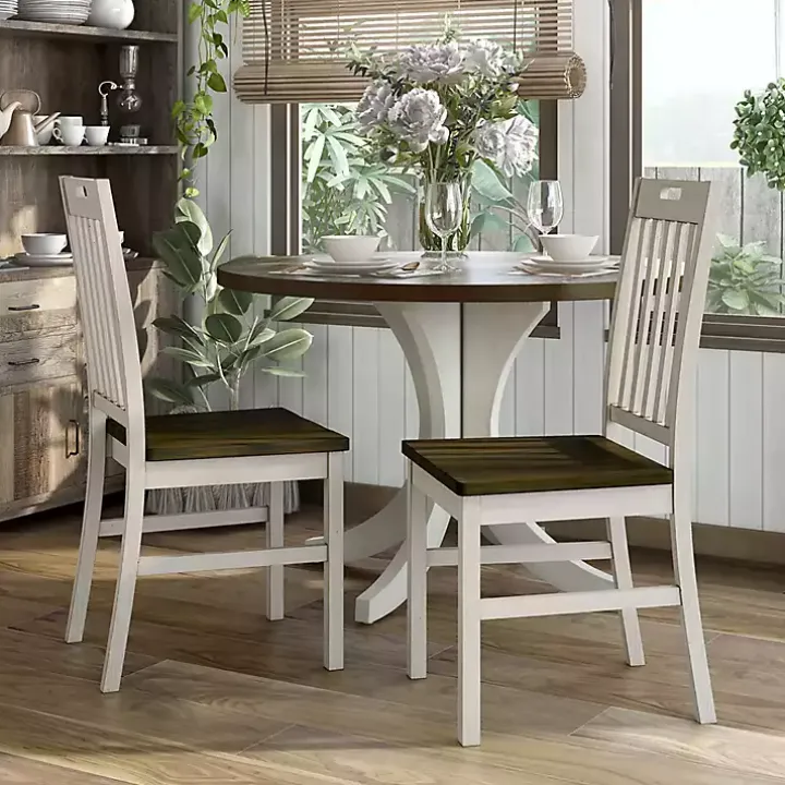 Antique White Slatted Back Dining Chairs, Set of 2