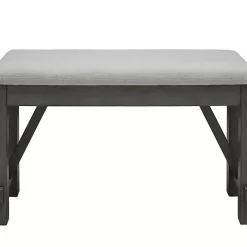 Antique White Upholstered Gray Wood Dining Bench