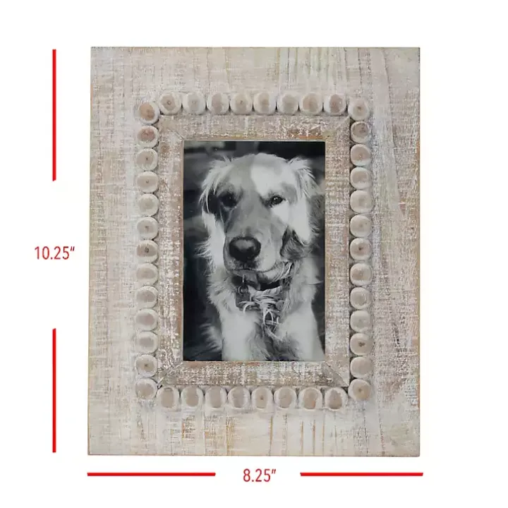 Antique White Wood Beaded Picture Frame, 4x6