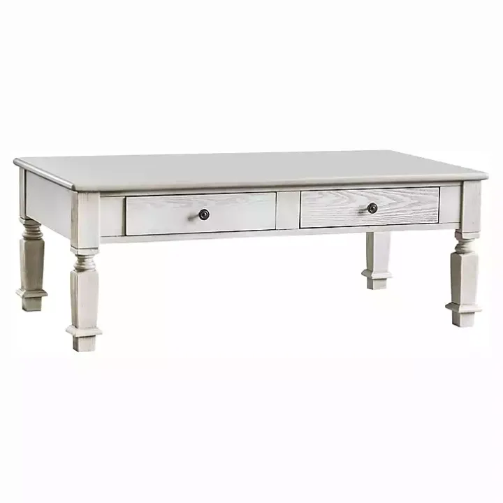 Antique White Wood 4-Drawer Heather Coffee Table