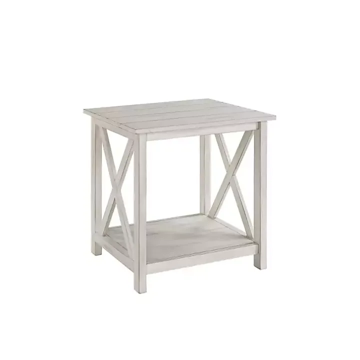 Antique Whitewashed Wood Square Side Table