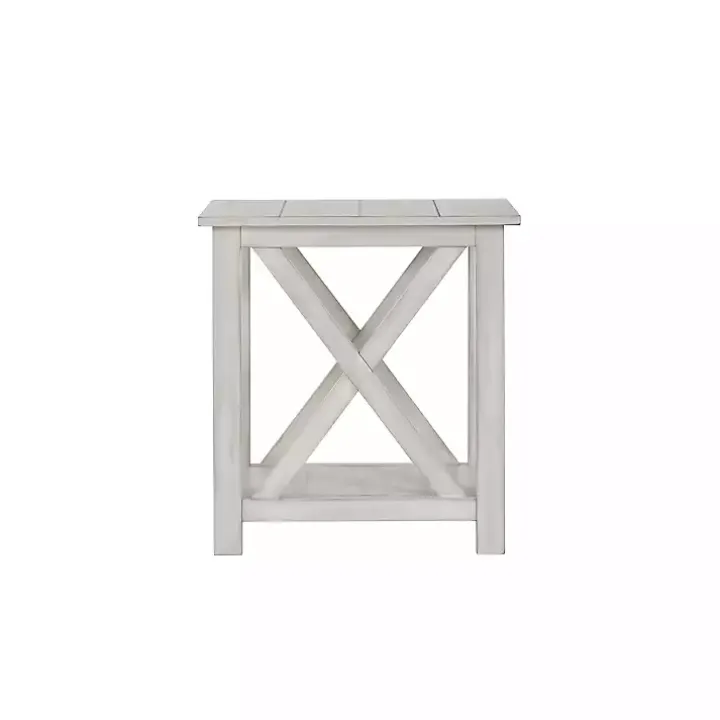Antique Whitewashed Wood Square Side Table