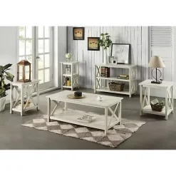 Antique Whitewashed Wood Square Side Table