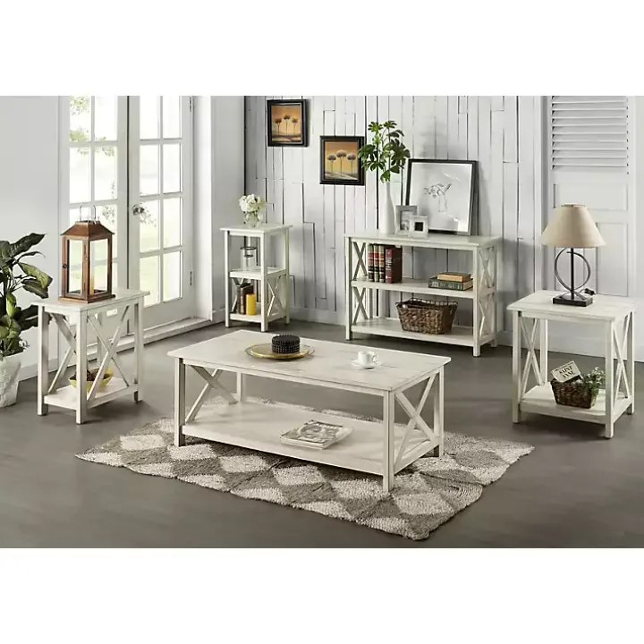 Antique Whitewashed Wood Console Table