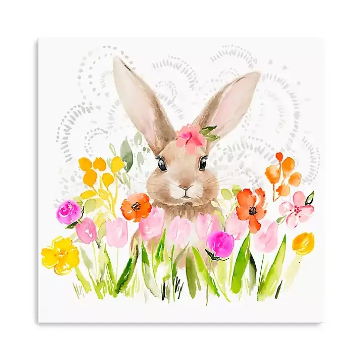 April Flowers and Happy Bunny Canvas Art Print